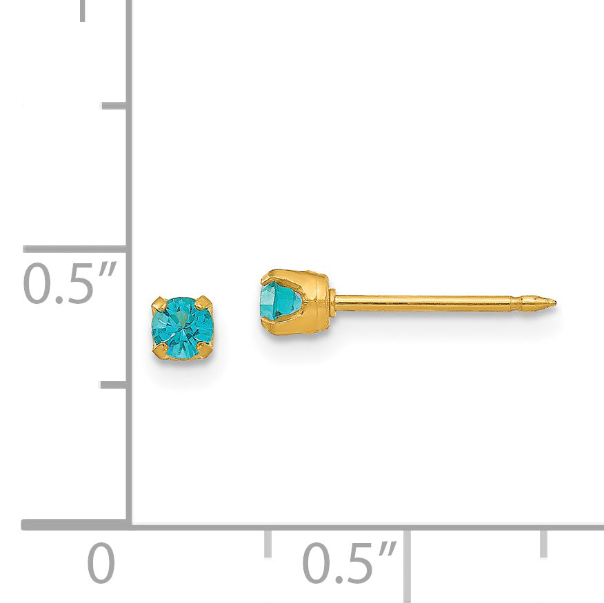 14K Gold December Birthstone Stud Earrings with Crystal  Elegant 3mm Design