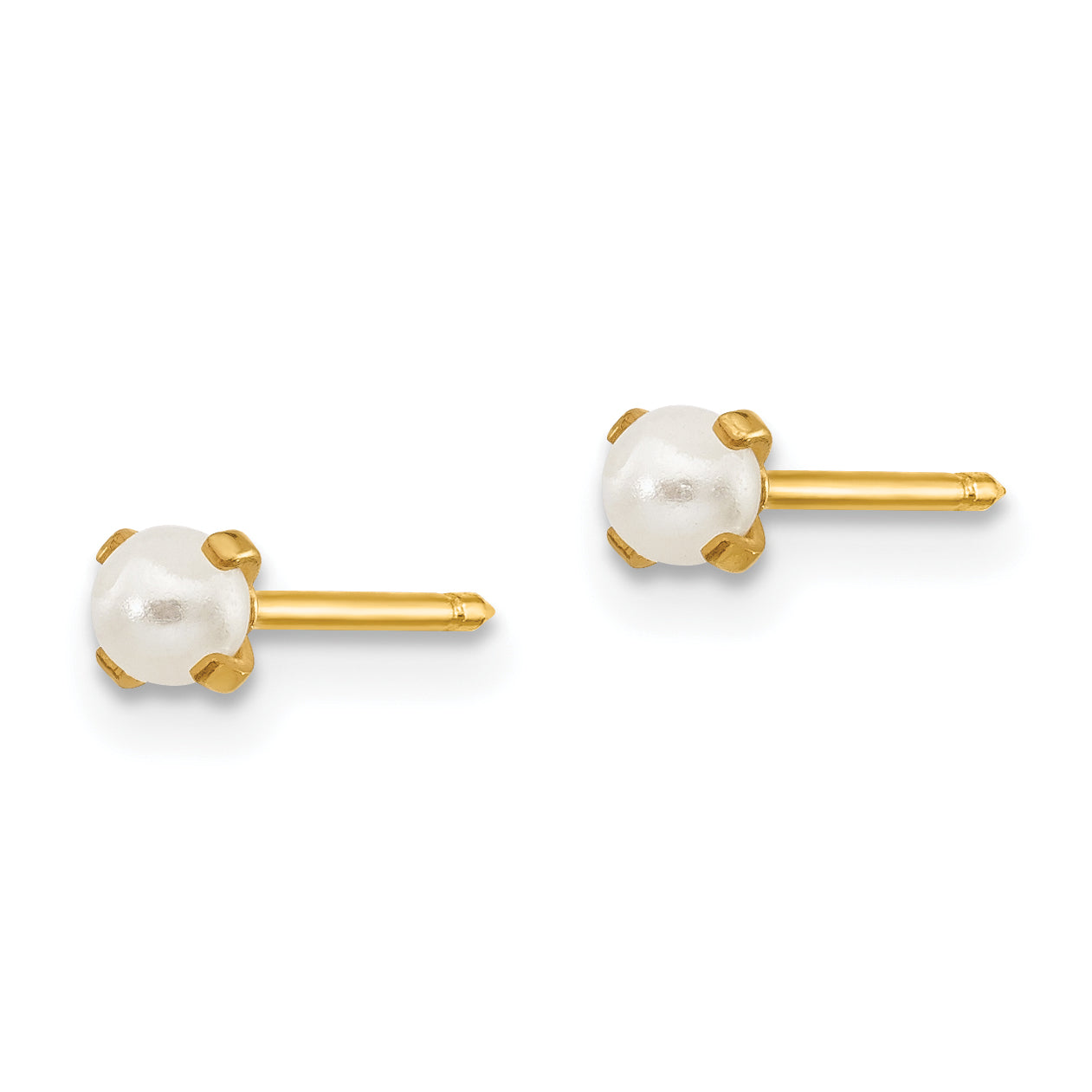 14K Gold Simulated Pearl Post Earrings  Elegant 3mm White Pearls
