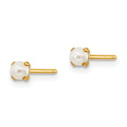 14K Gold Simulated Pearl Post Earrings  Elegant 3mm White Pearls