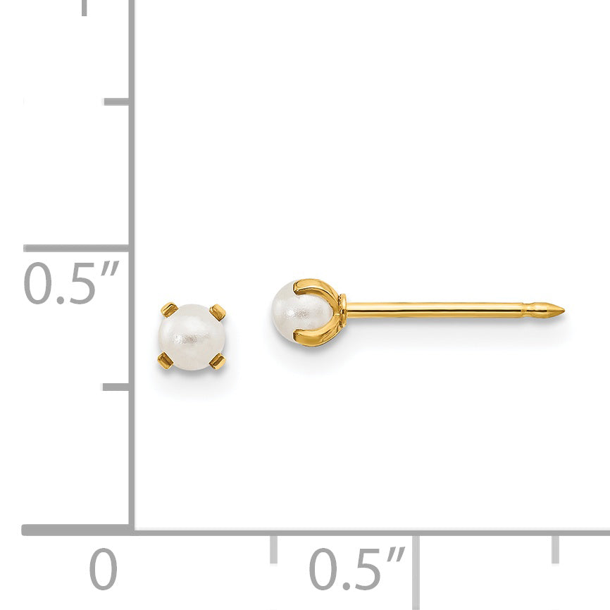 14K Gold Simulated Pearl Post Earrings  Elegant 3mm White Pearls