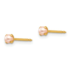 14K Gold Pink Simulated Pearl Earrings with Freshwater Cultured Pearls  Elegant Post