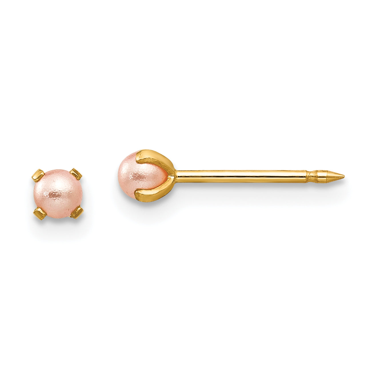 Inverness 14k 3mm Pink Simulated Pearl Post Earrings