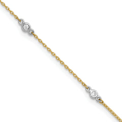 10k Two-tone CZ 9in Plus 1in ext. Anklet
