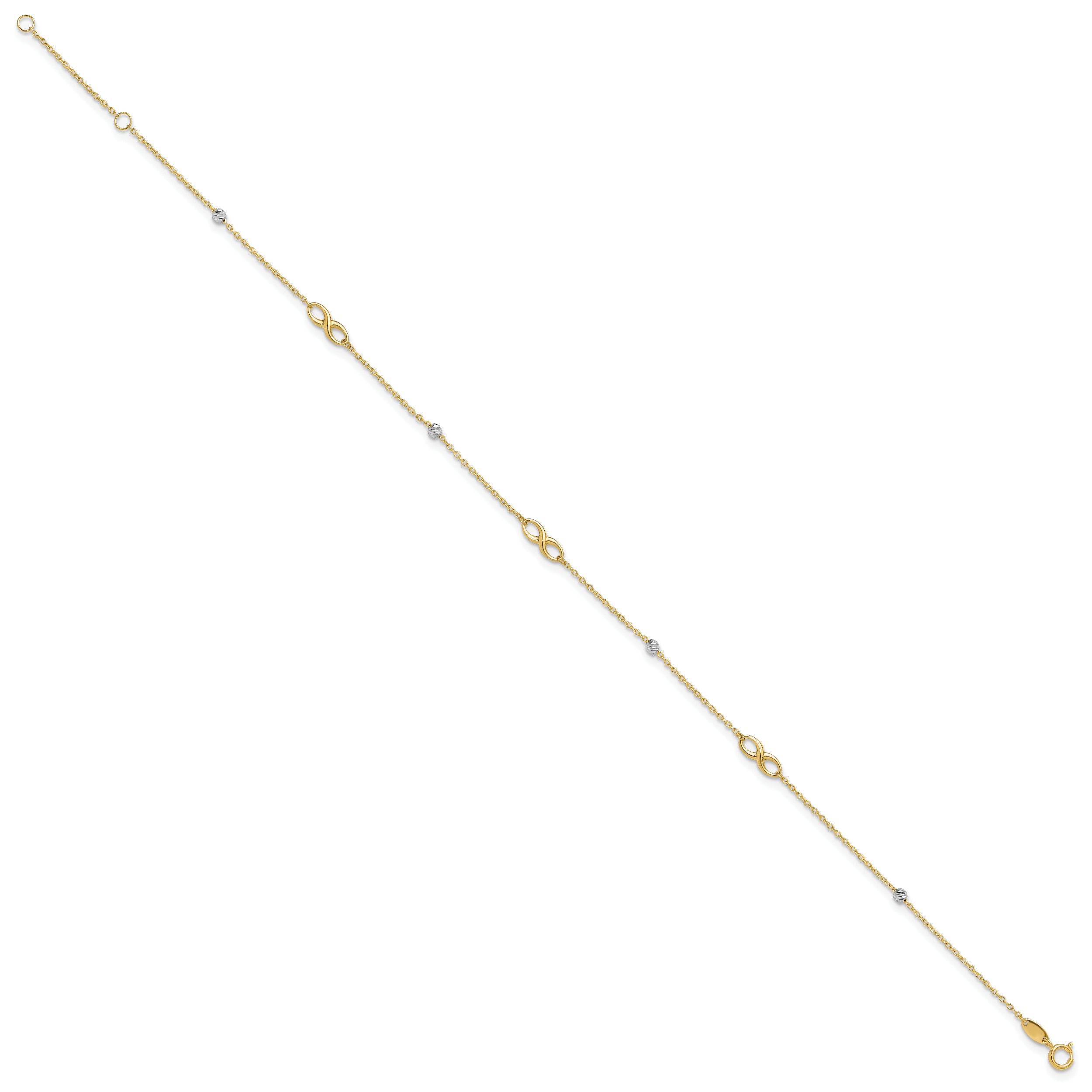 10K Two-Tone Diamond-cut Beads and Infinity 10in Plus 1in ext. Anklet
