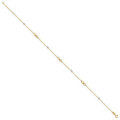 10K Two-Tone Diamond-cut Beads and Infinity 10in Plus 1in ext. Anklet