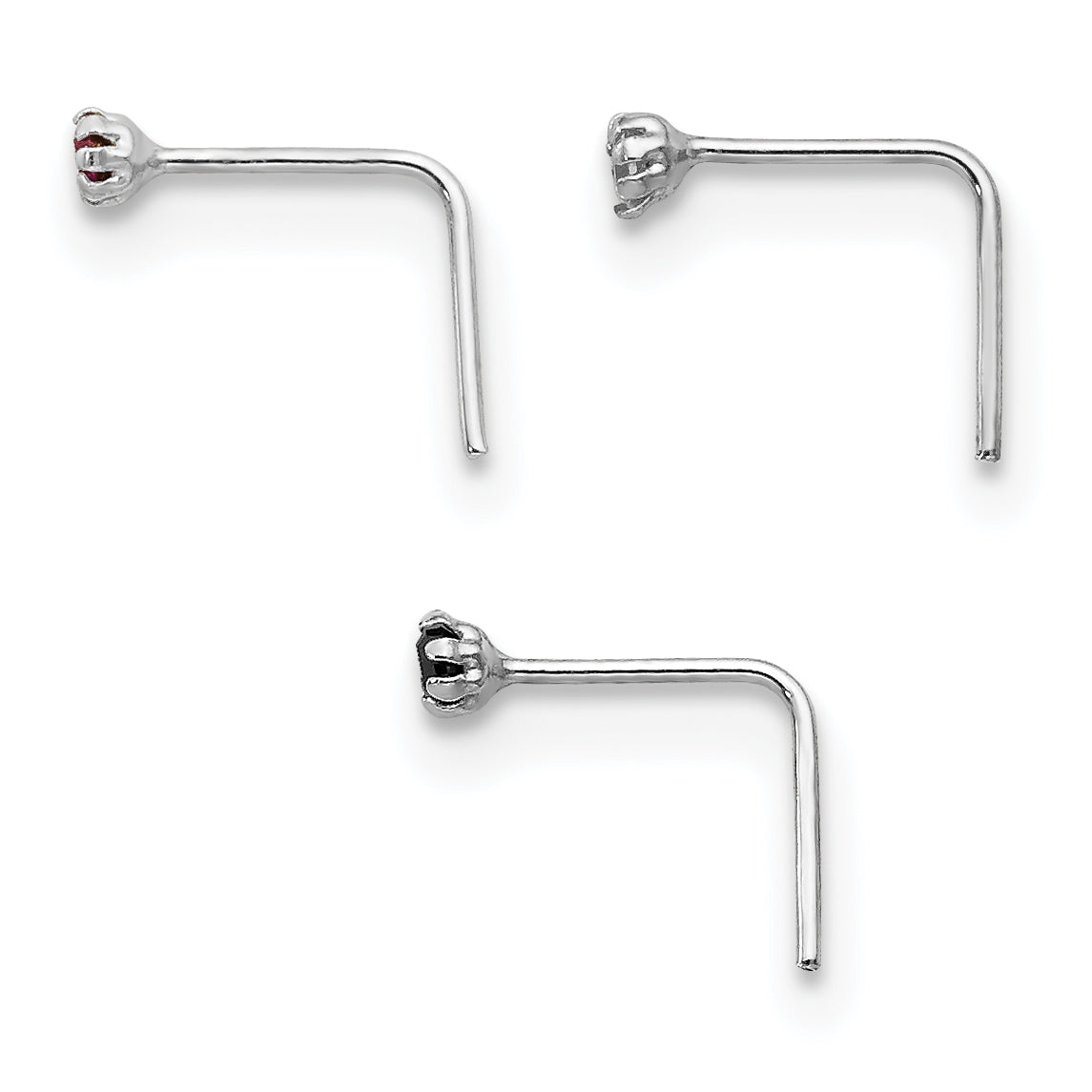 10K White Gold CZ Nose Studs Set with Rhodium Finish