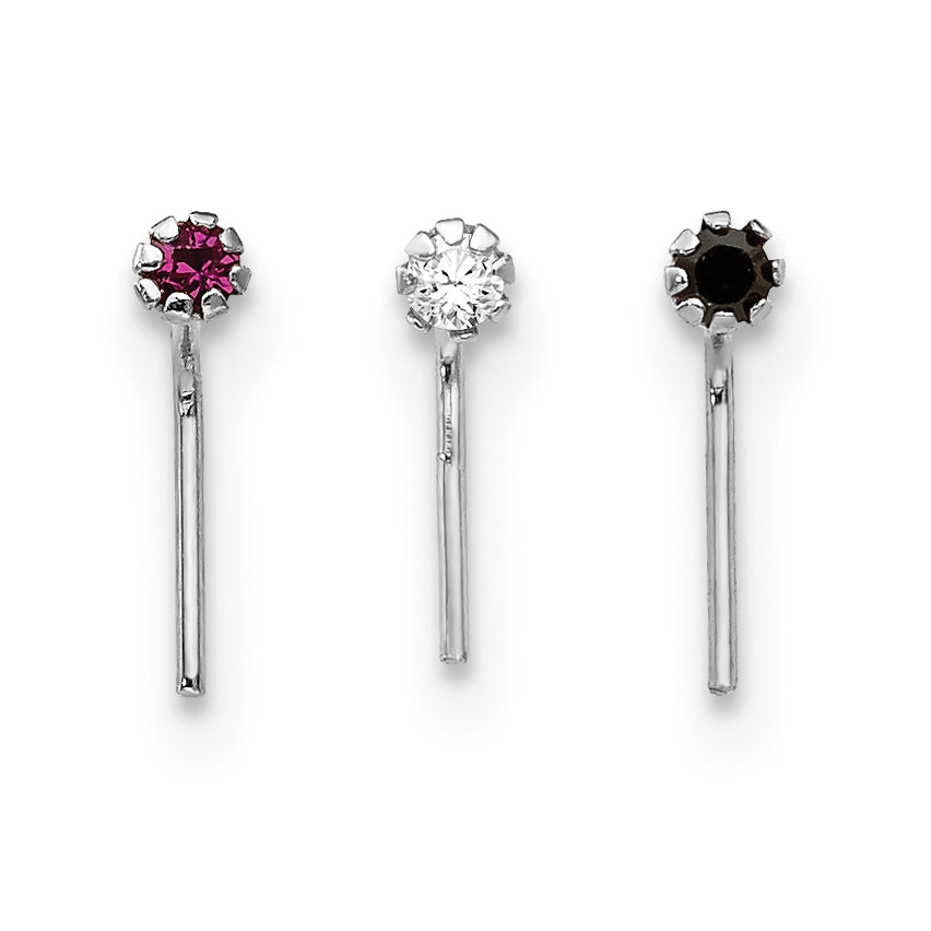 10k White Gold 1.5mm Set Of 3 CZ Nose Studs Main image