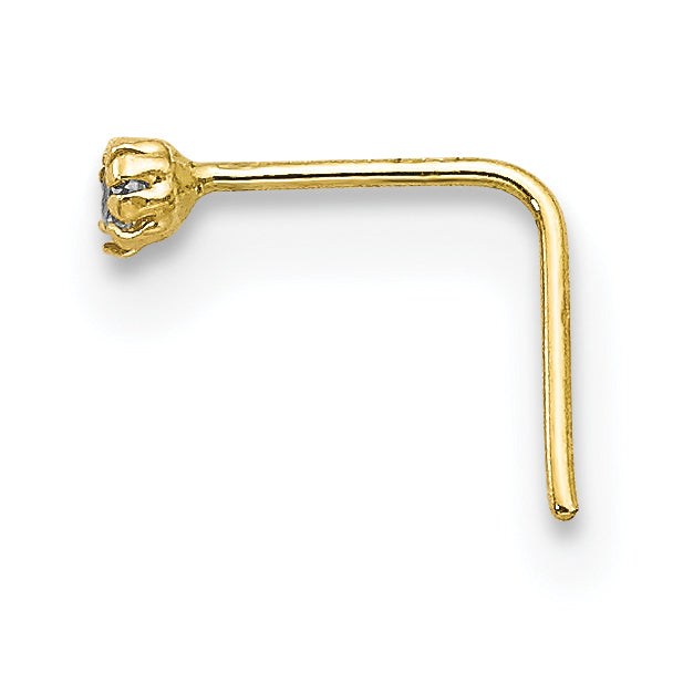 10K Yellow Gold CZ Nose Stud Set with Hollow Die Struck Design