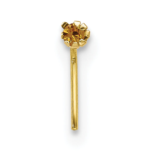 10K Yellow Gold CZ Nose Stud Set with Hollow Die Struck Design
