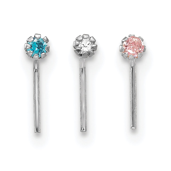 10k White Gold 1.5mm Set Of 3 CZ Nose Studs Main image