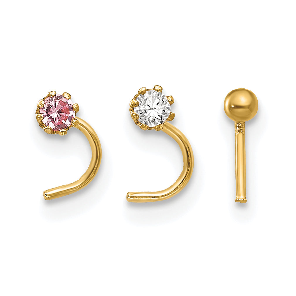 10k Set Of 3 CZ Nose Studs Main image