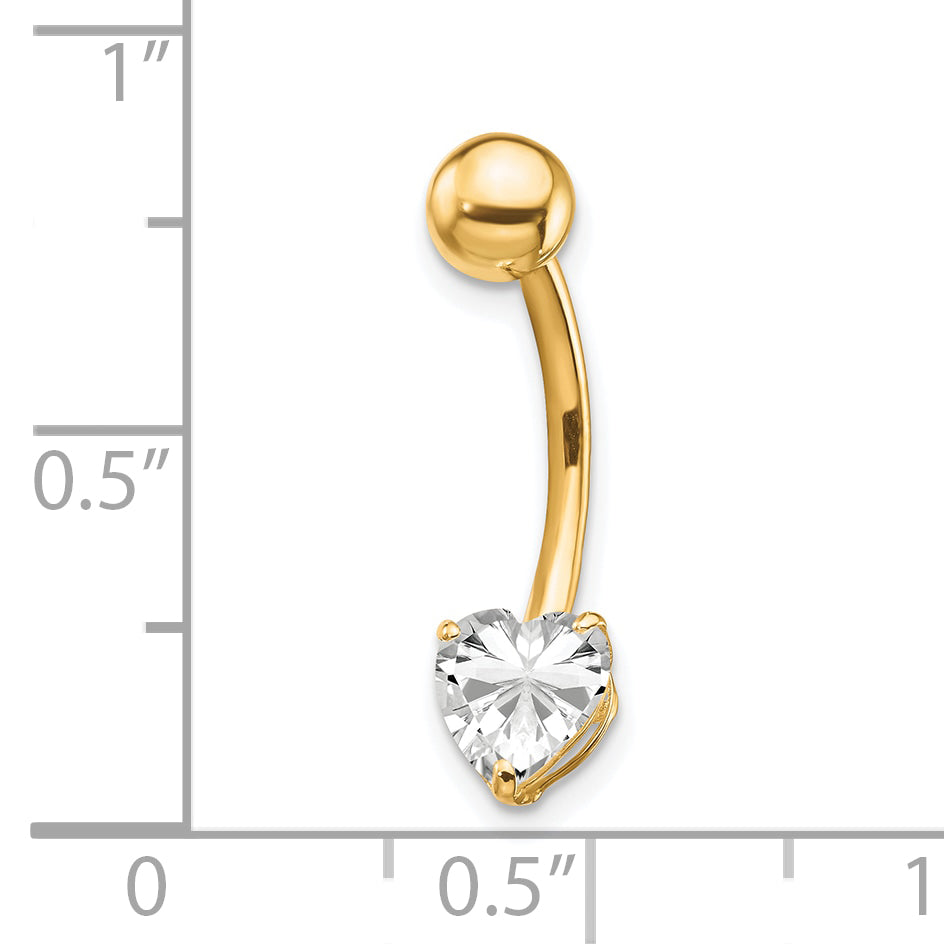 10K Gold CZ Heart Belly Dangle with Synthetic Clear Sparkle