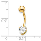 10K Gold CZ Heart Belly Dangle with Synthetic Clear Sparkle