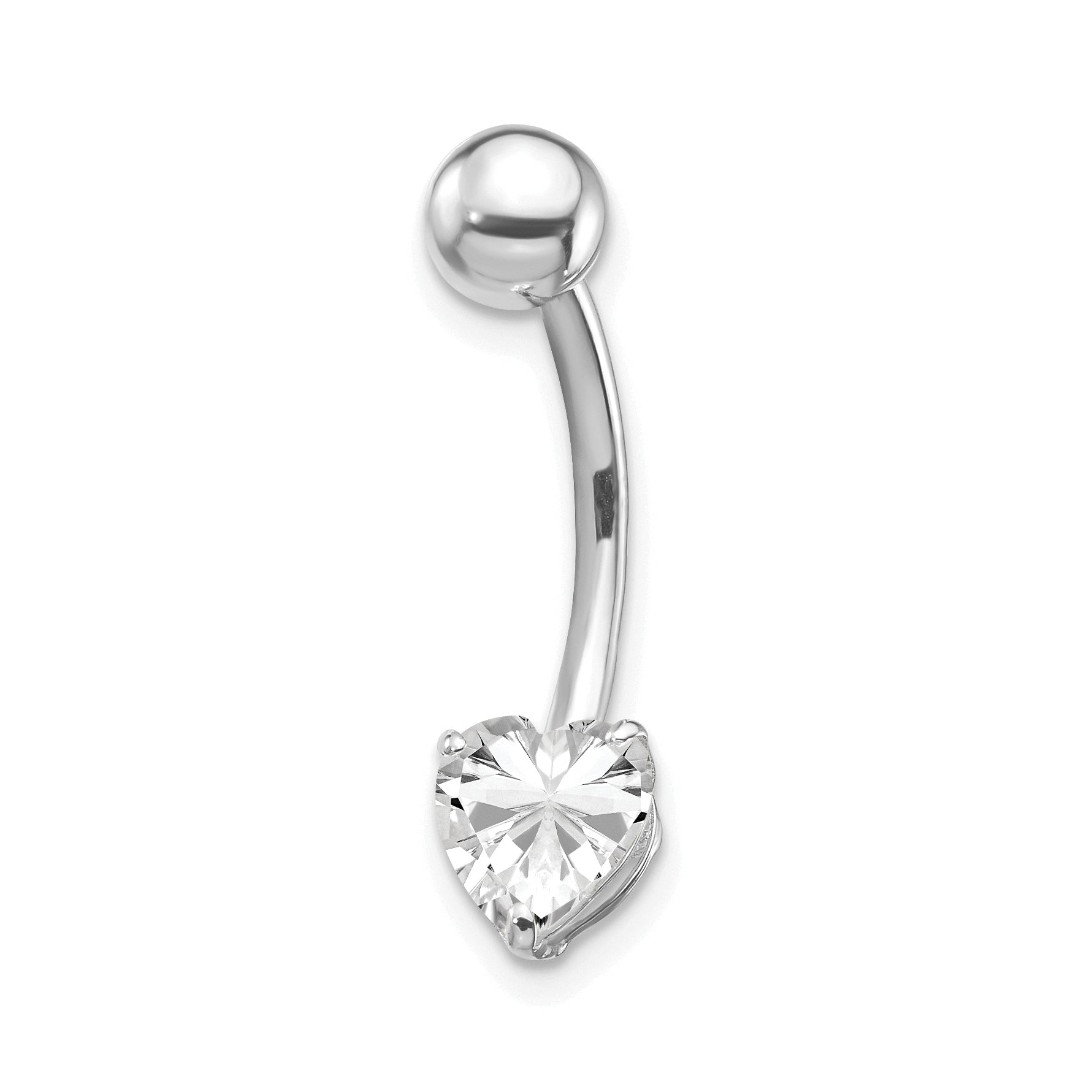10k White Gold W/6X6 CZ Heart Belly Dangle Main image