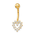 10K Yellow Gold Heart Belly Dangle with Clear CZ Elegance