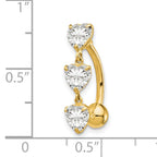 10K Yellow Gold CZ Heart Belly Dangle Elegant Navel Jewelry