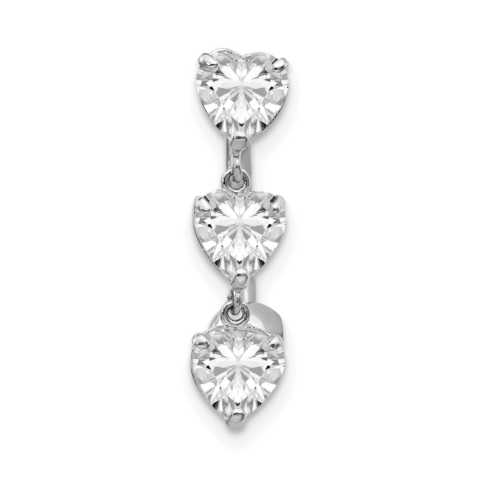 10K White Gold CZ Heart Belly Dangle with Rhodium Plating