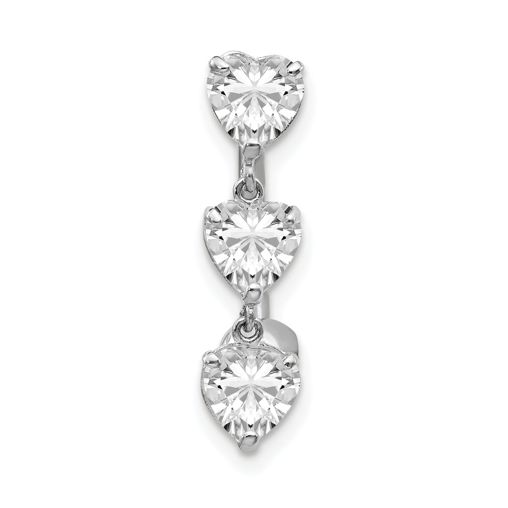 10K White Gold CZ Heart Belly Dangle with Rhodium Plating