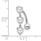 10K White Gold CZ Heart Belly Dangle with Rhodium Plating