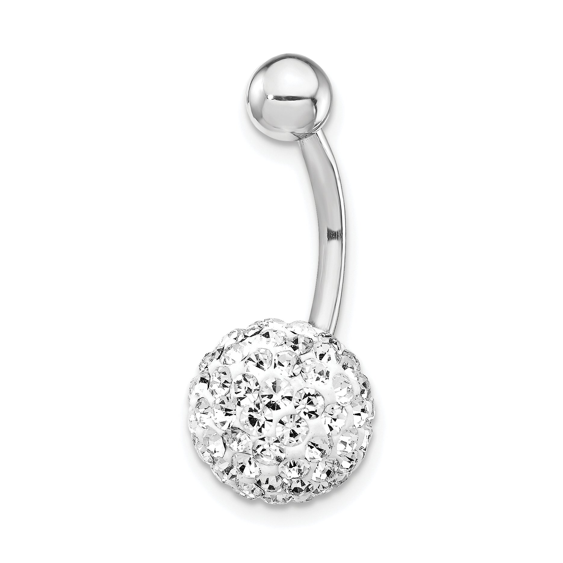 10K White Gold with10mm White Crystal Ball Belly Dangle Main image