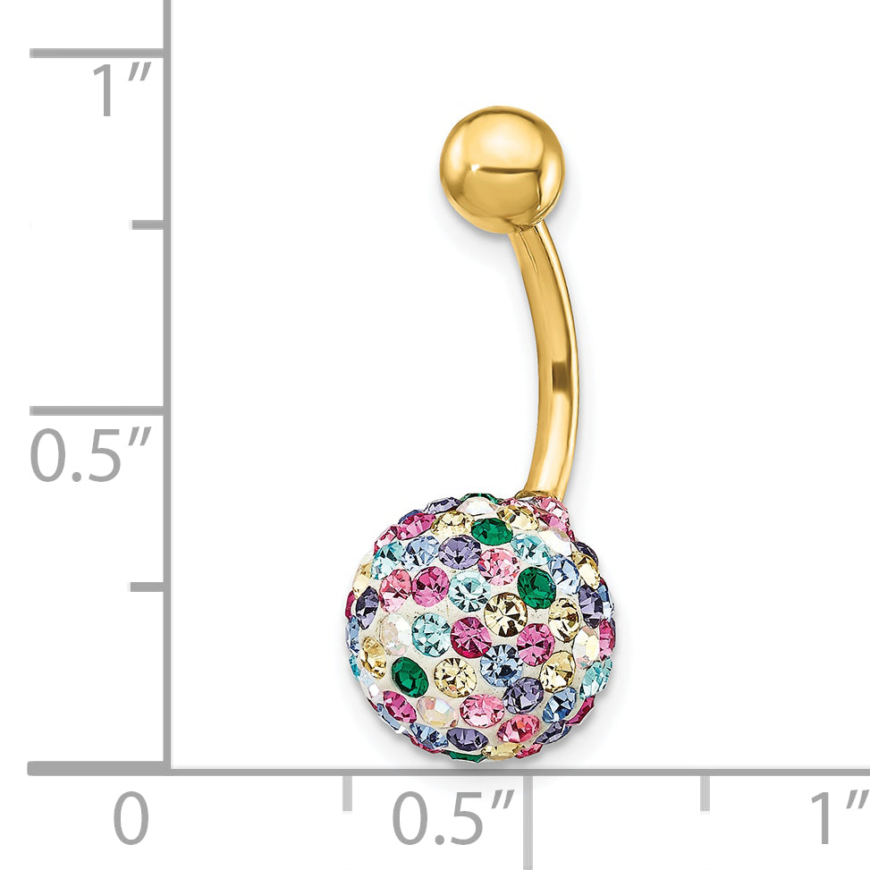 10K Gold Multi-Color Crystal Belly Dangle for Stylish Body Jewelry