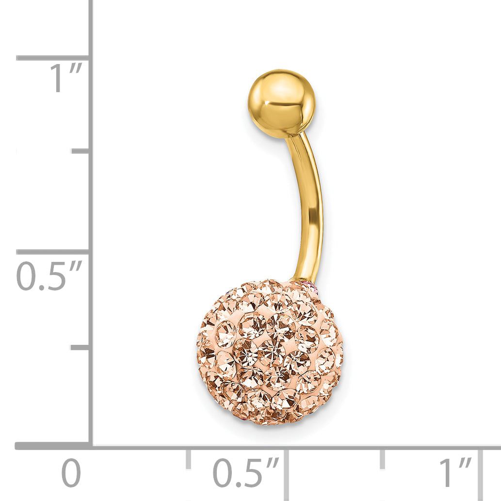 10K Gold Navel Jewelry with Champagne Crystal Elegant Design