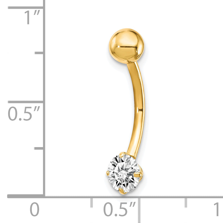 10K Yellow Gold CZ Belly Dangle with Elegant 22mm Design