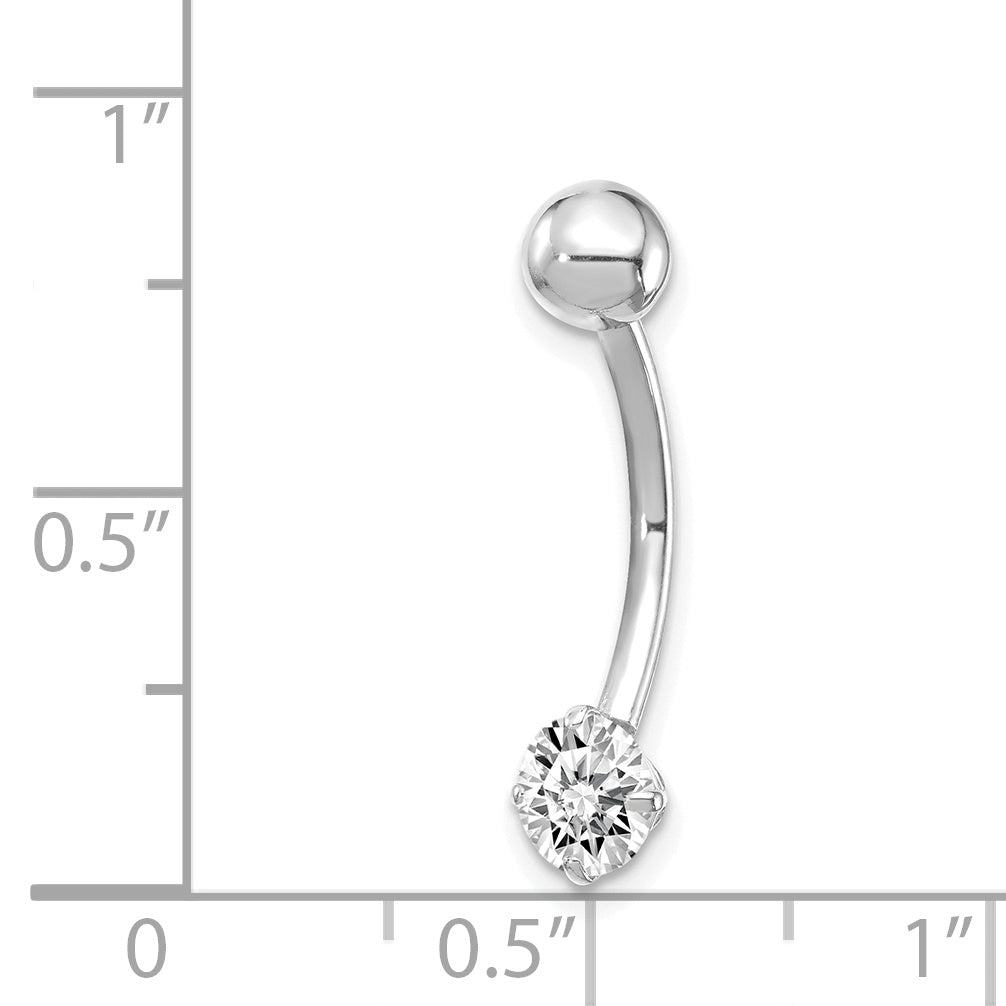 10K White Gold Belly Dangle with Clear CZ Rhodium-Plated