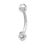 10k White Gold W/5mm Round Cz Belly Dangle