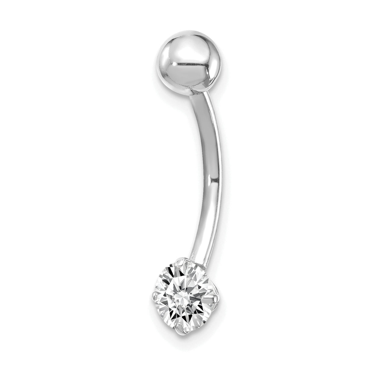 10k White Gold W/5mm Round Cz Belly Dangle