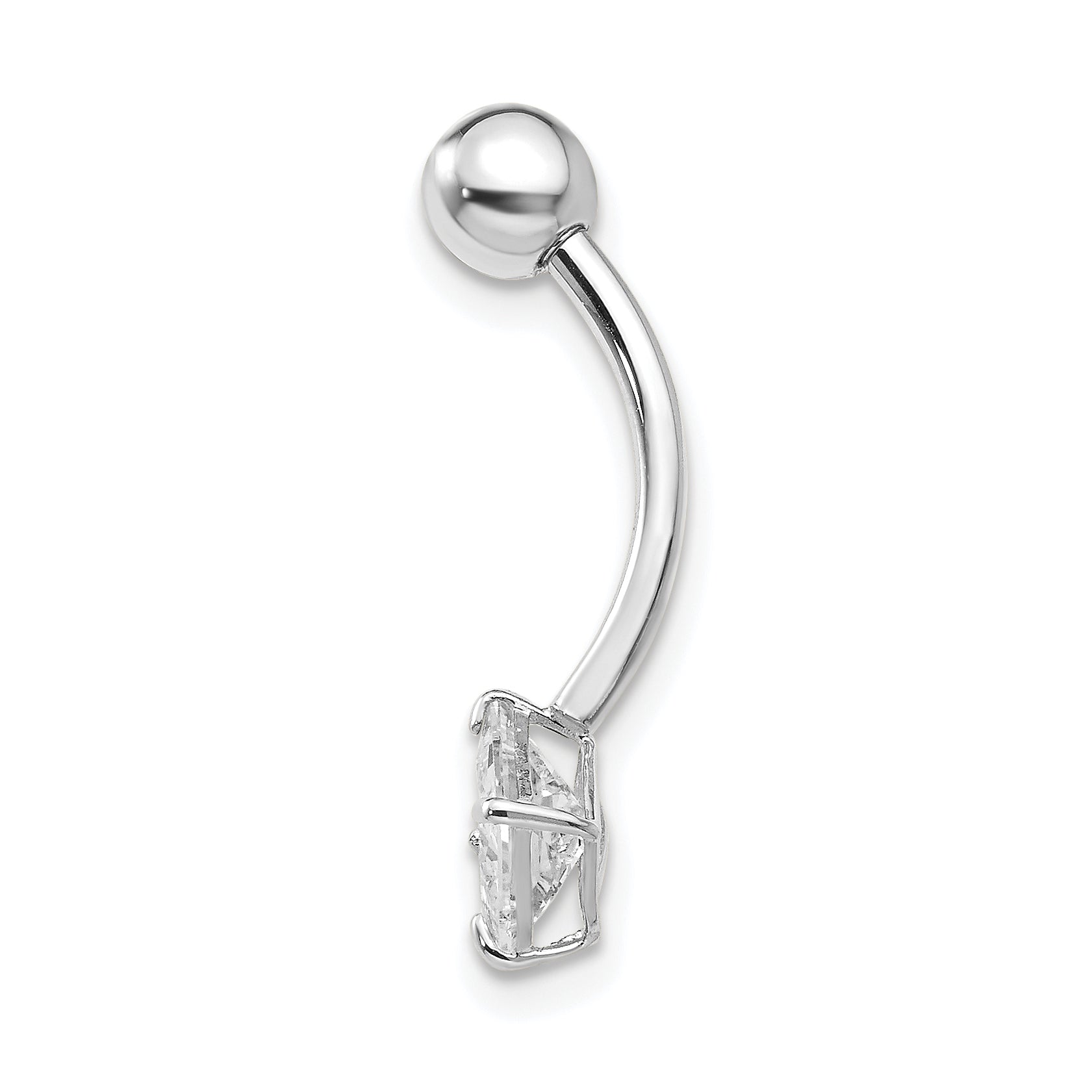10K White Gold Belly Dangle with Square CZ Rhodium Finish Secondary image