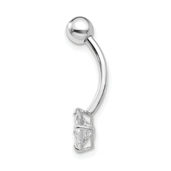 10k White Gold W/5mm Square Cz Belly Dangle