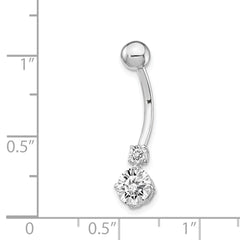 10k White Gold W/3 And 6mm Czs Belly Dangle