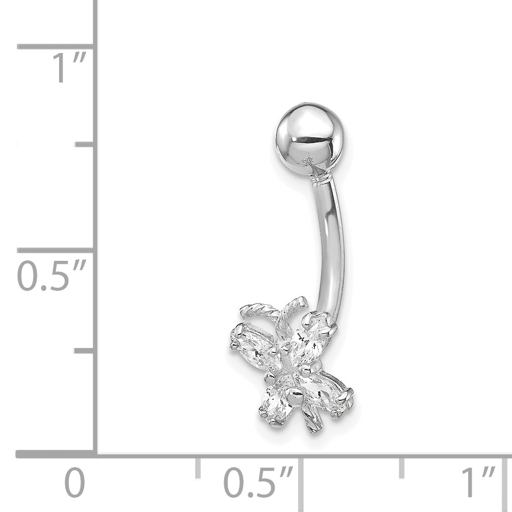 10k White Gold W/Cz Butterfly Belly Dangle