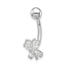 10k White Gold W/Cz Butterfly Belly Dangle