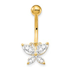 10K Gold Butterfly Navel Dangle with Clear CZ Stones