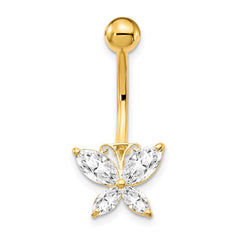 10K Gold Butterfly Navel Dangle with Clear CZ Stones