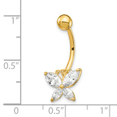 10K Gold Butterfly Navel Dangle with Clear CZ Stones