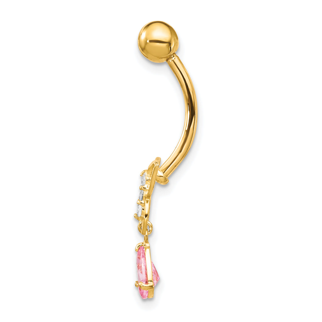 10K Gold Pink CZ Butterfly Belly Dangle for Elegant Style