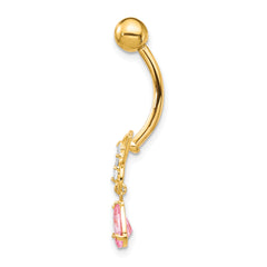10K Gold Pink CZ Butterfly Belly Dangle for Elegant Style
