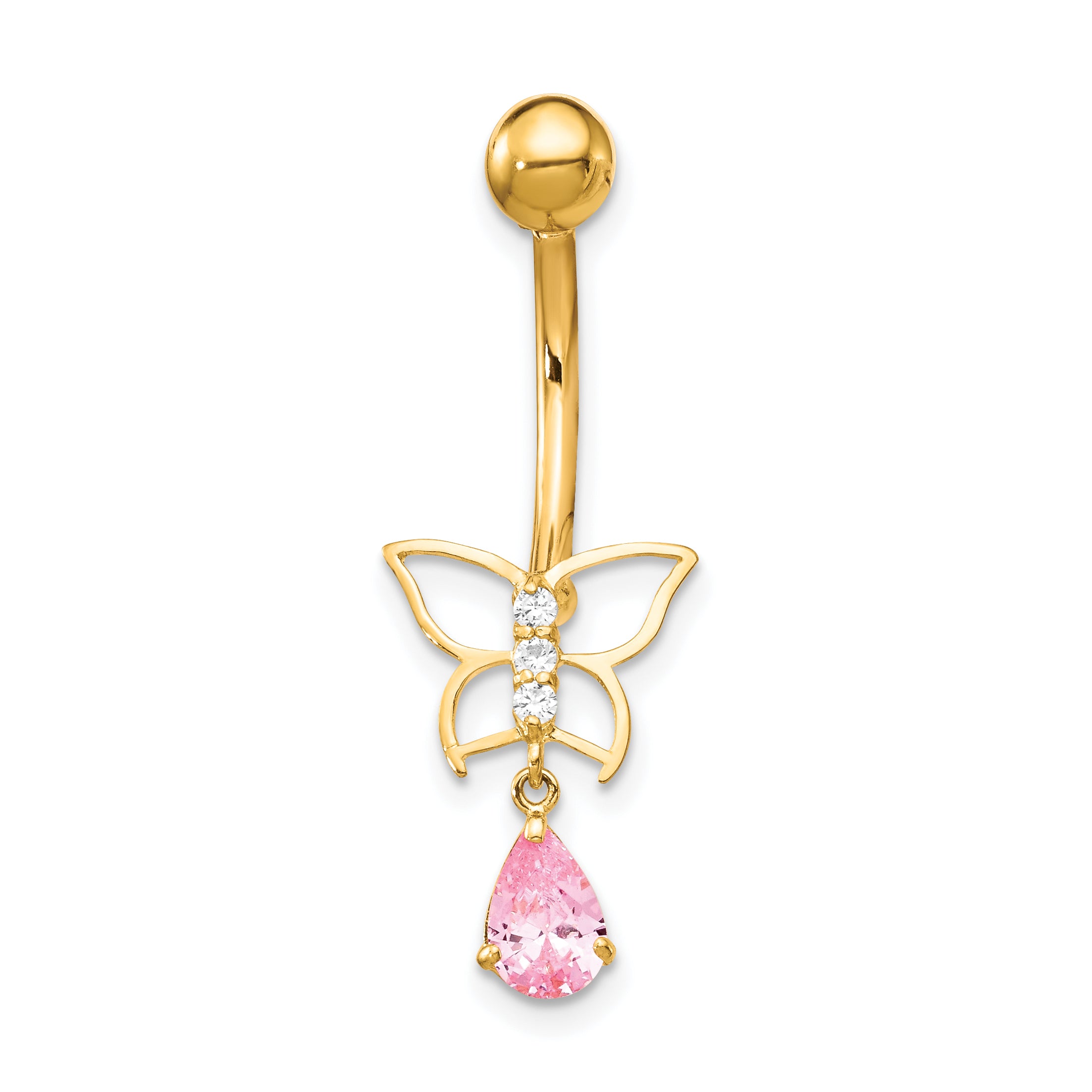 10K Gold Pink CZ Butterfly Belly Dangle for Elegant Style