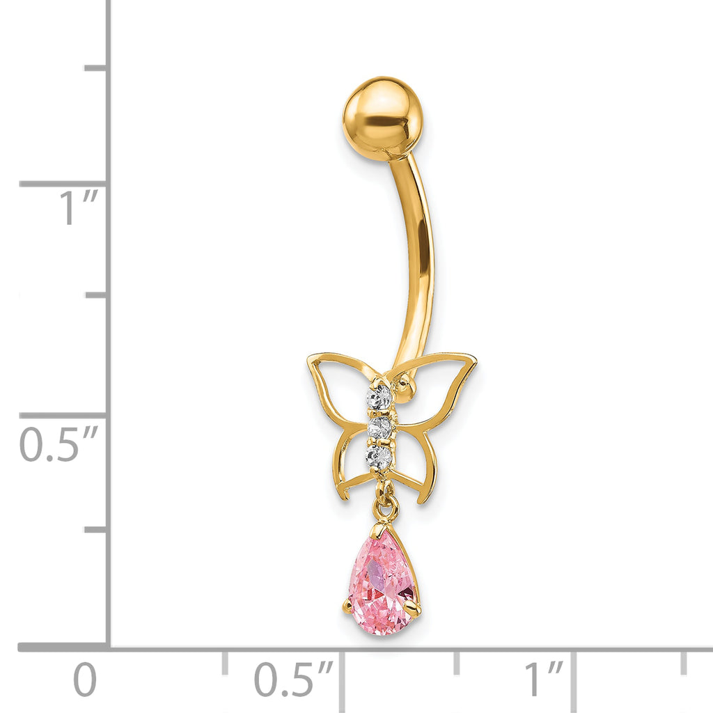 10K Gold Pink CZ Butterfly Belly Dangle for Elegant Style