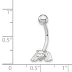 10K White Gold CZ Angel Wing Heart Belly Dangle by Sophia Jewelers