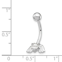 10k White Gold W/Cz Heart/Angel Wings Belly Dangle