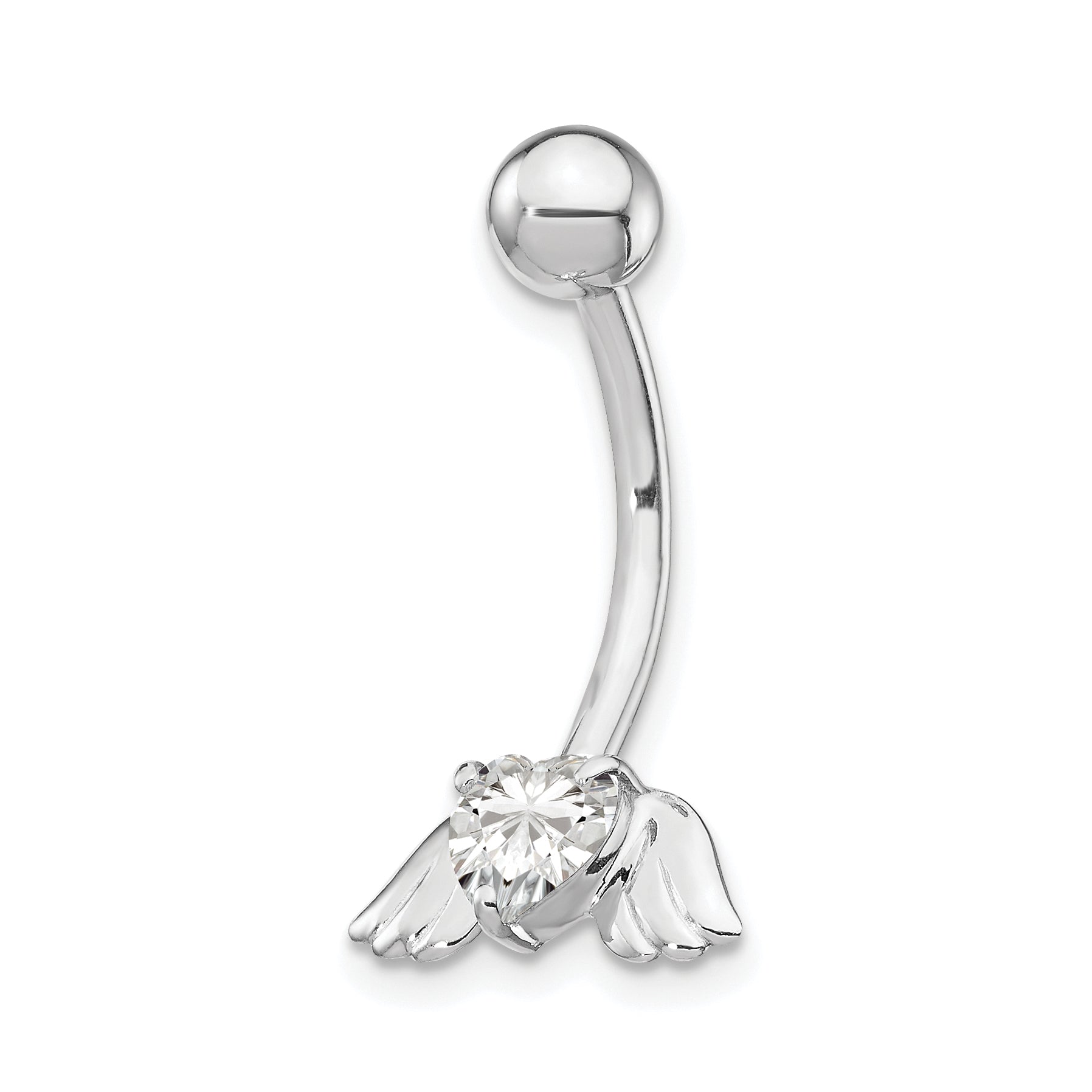 10k White Gold W/Cz Heart/Angel Wings Belly Dangle Main image