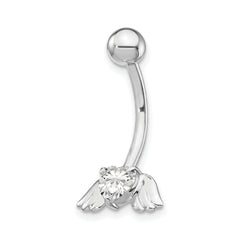 10k White Gold W/Cz Heart/Angel Wings Belly Dangle