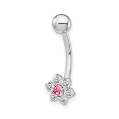 10k White Gold W/Cz Flower Pink Center Belly Dangle