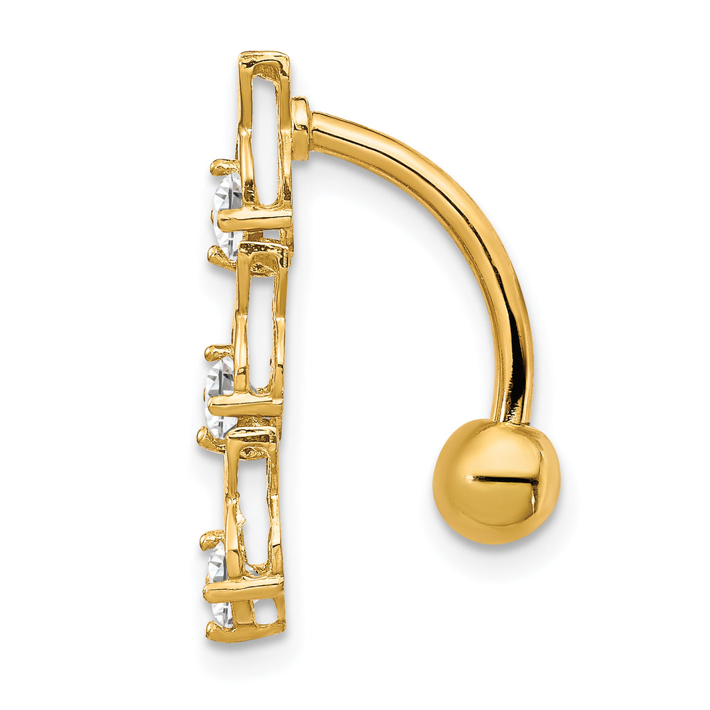10K Yellow Gold CZ Navel Dangle with Elegant Hollow Design