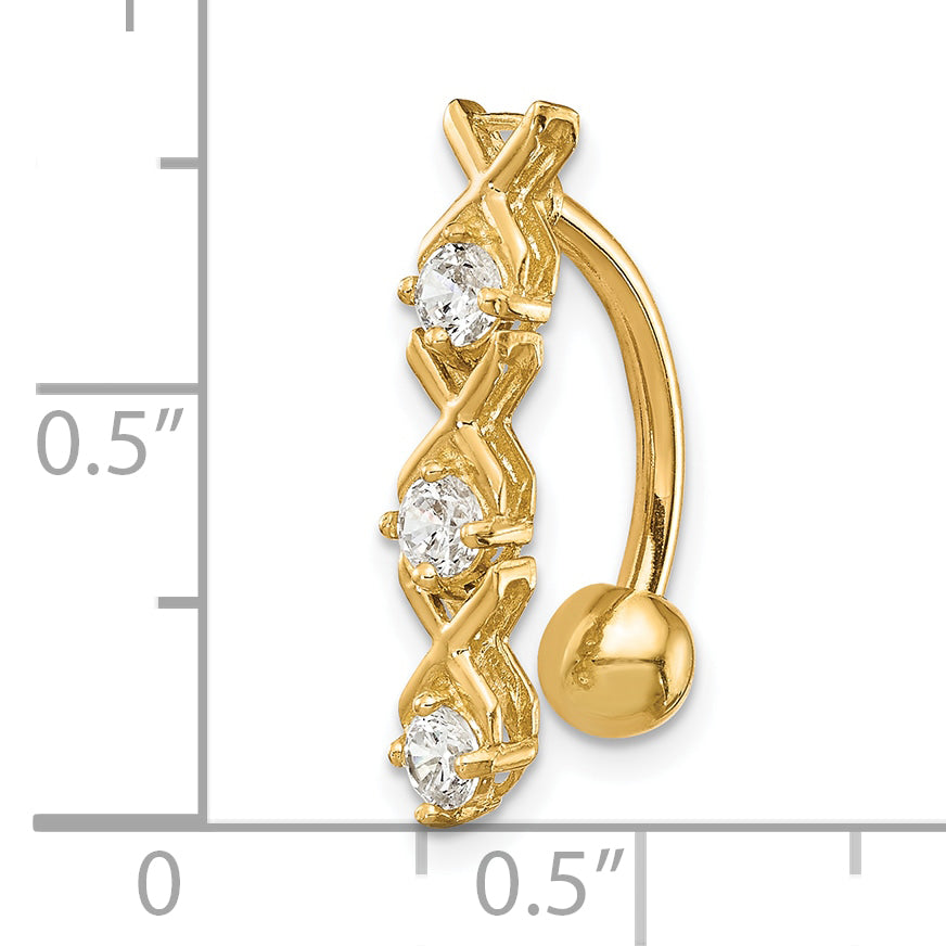 10K Yellow Gold CZ Navel Dangle with Elegant Hollow Design