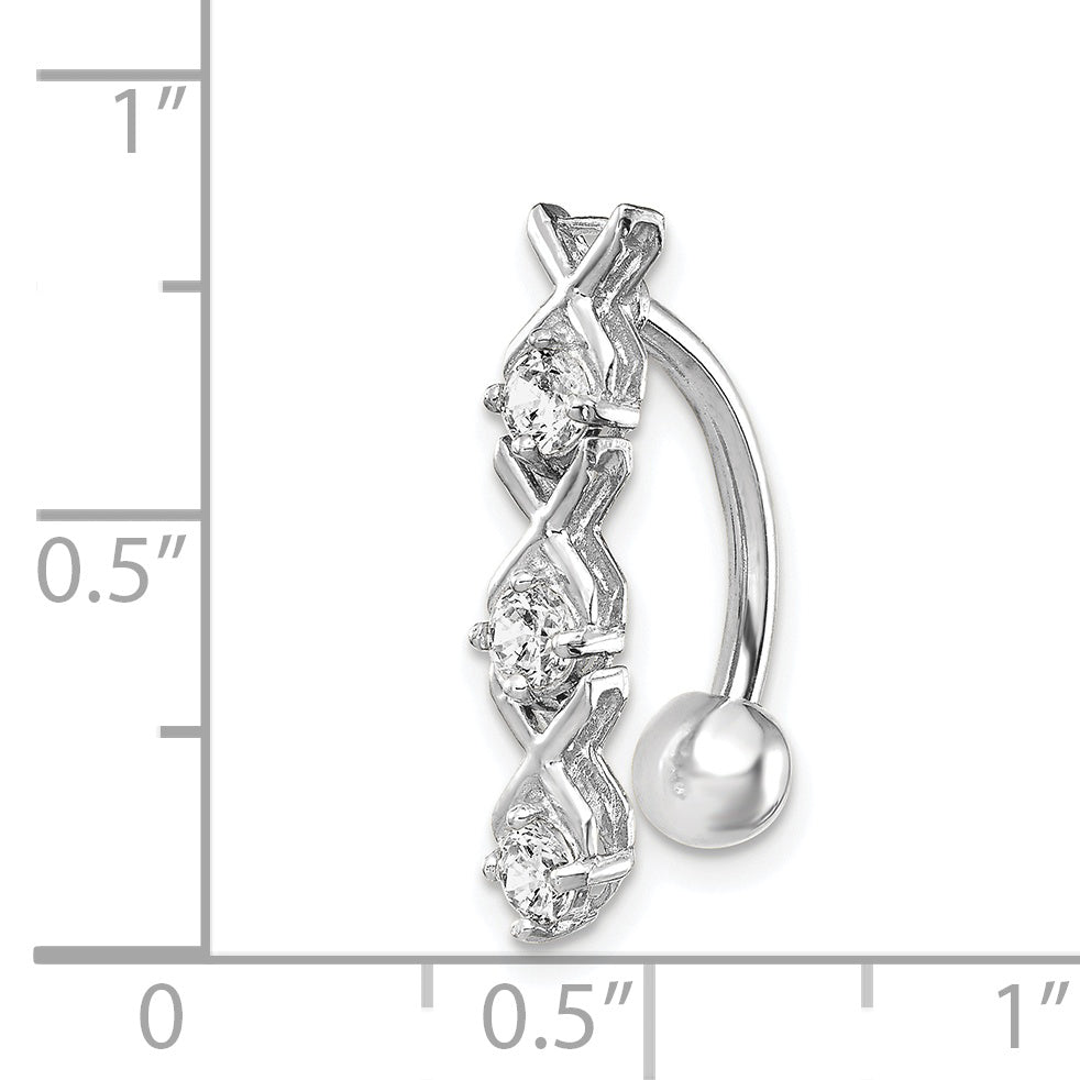 10K White Gold XOXO Belly Dangle with Clear CZ Elegant Rhodium Finish